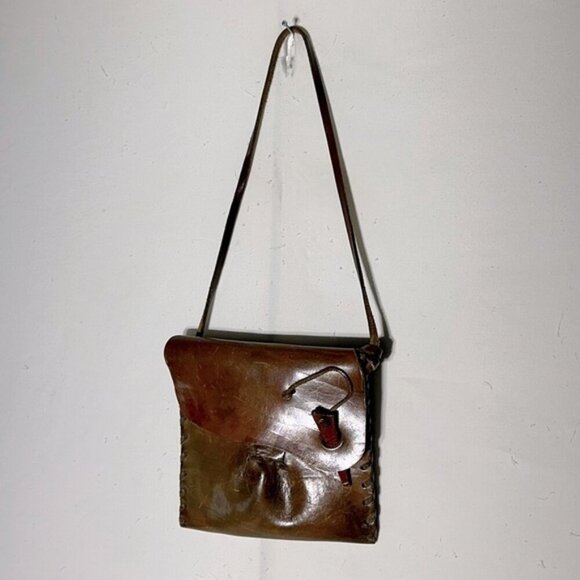 Vintage Brown Leather Shoulder Bag Purse - Picture 1 of 11